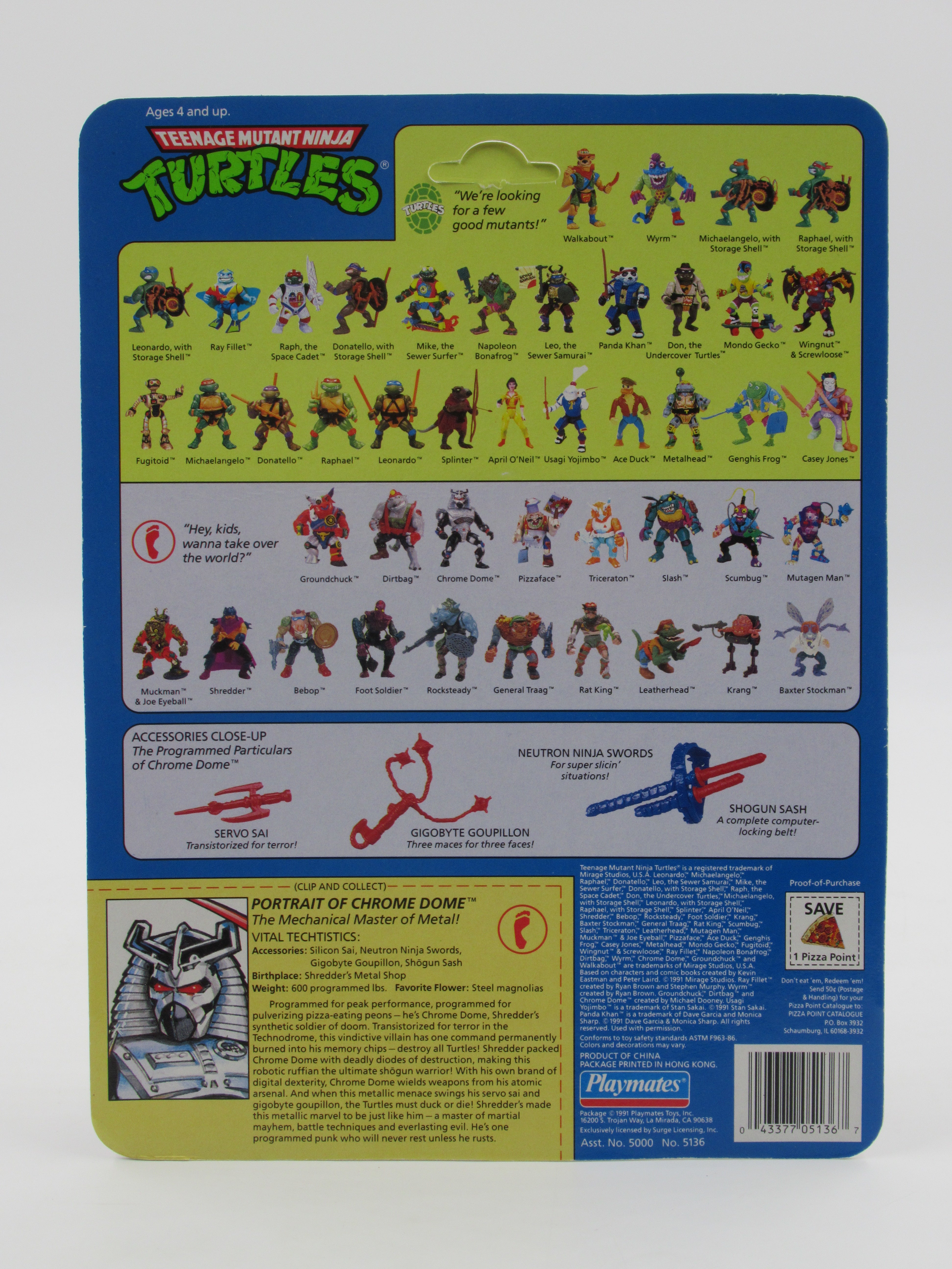 Teenage Mutant Ninja Turtles Chrome Dome 4.5" Figure TMNTs - Playmates (1991)
